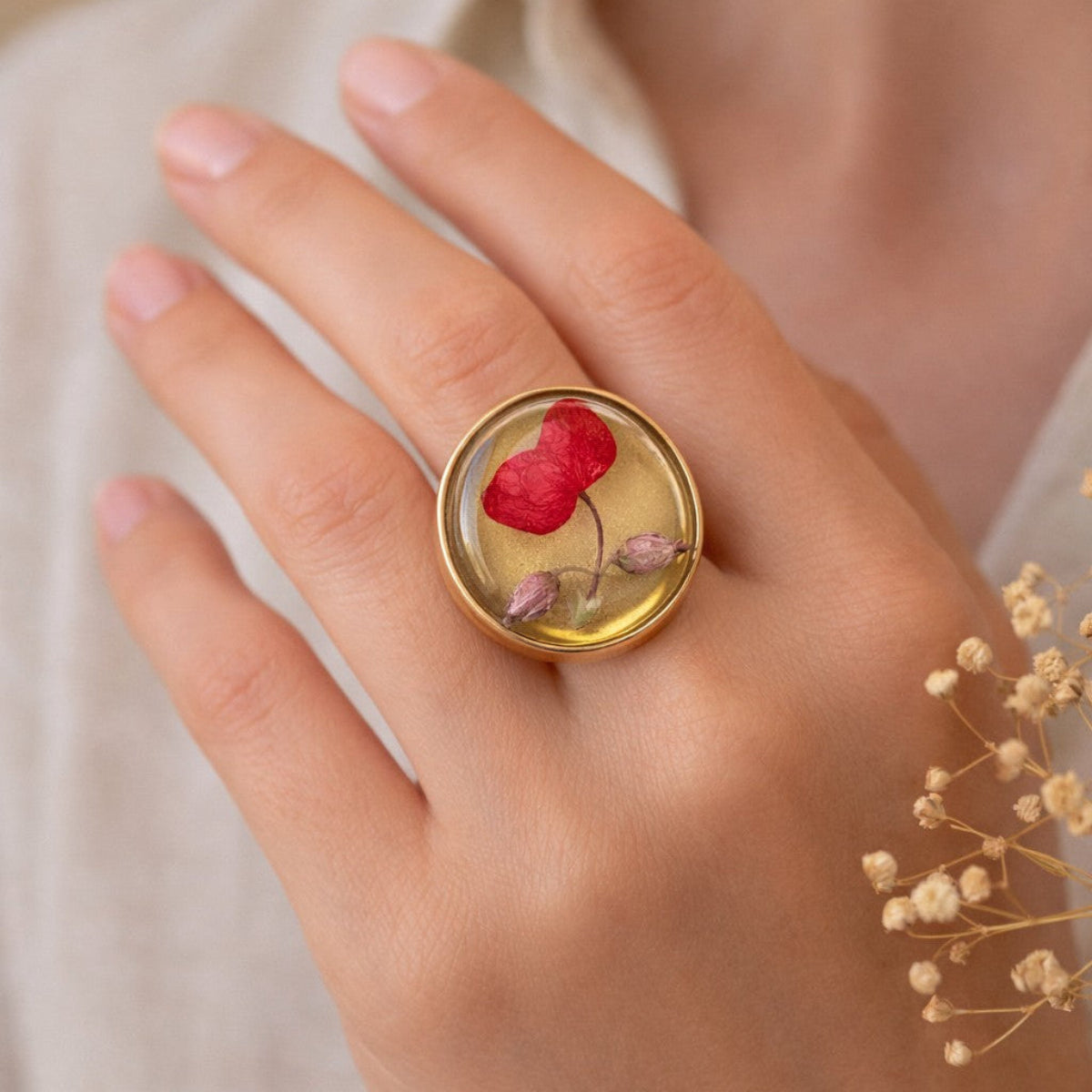 Passion - Epoxy Ring med Tørrede Blomster (Stor Størrelse)