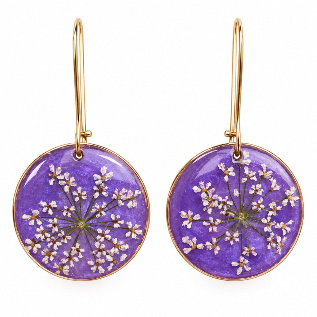 Ammi Maus VII - Lilla blomsterøredobber – ekte blomster i resin 🌿💜