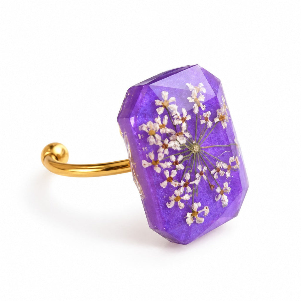 Ammi Majus IX - Lilla Ammi majus-ring – ekte blomst i resin 💜🌿