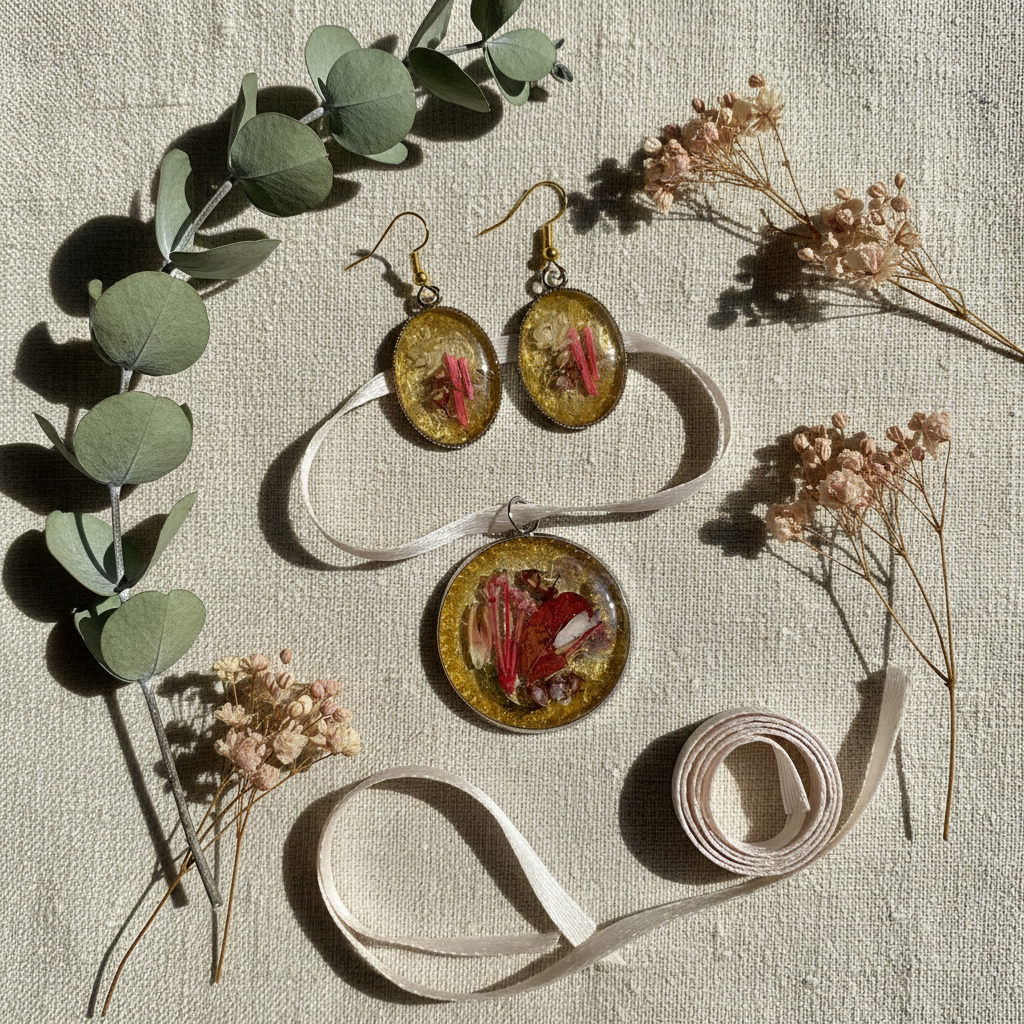 Ambar jewelry set lifestyle flat lay