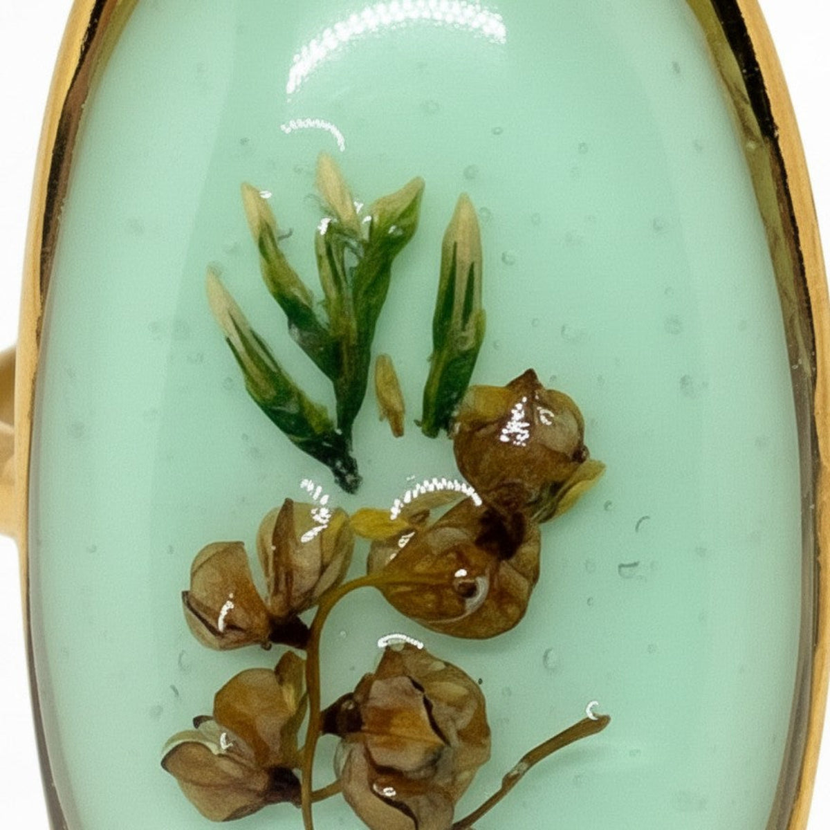 Mint - Epoksyharpiks Ring med Pressede Blomster