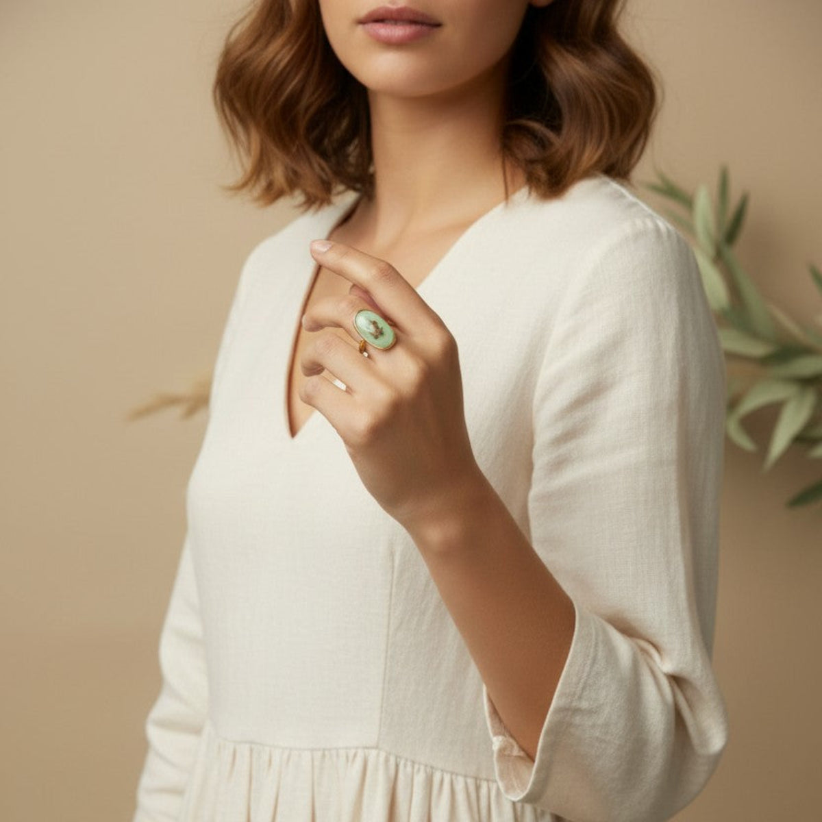Mint - Epoksyharpiks Ring med Pressede Blomster