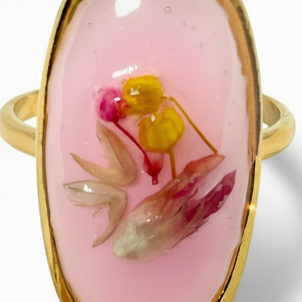 Lille Rosa - Epoksyharpiks Ring med Pressede Blomster