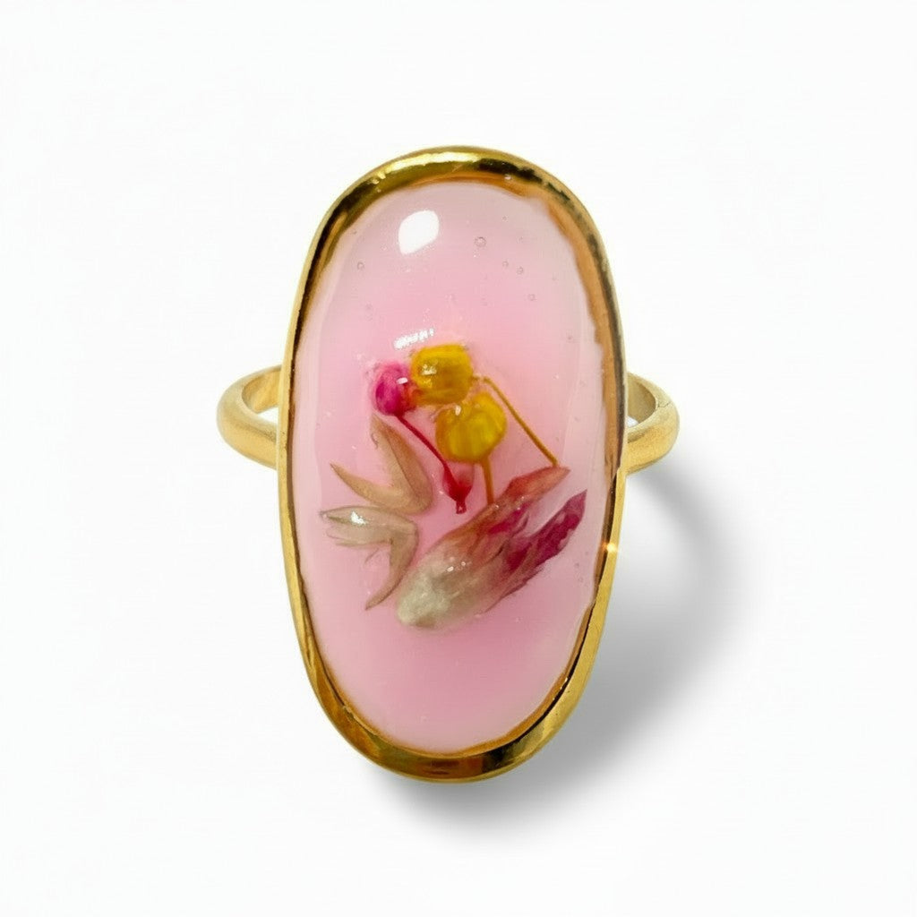 Lille Rosa - Epoksyharpiks Ring med Pressede Blomster