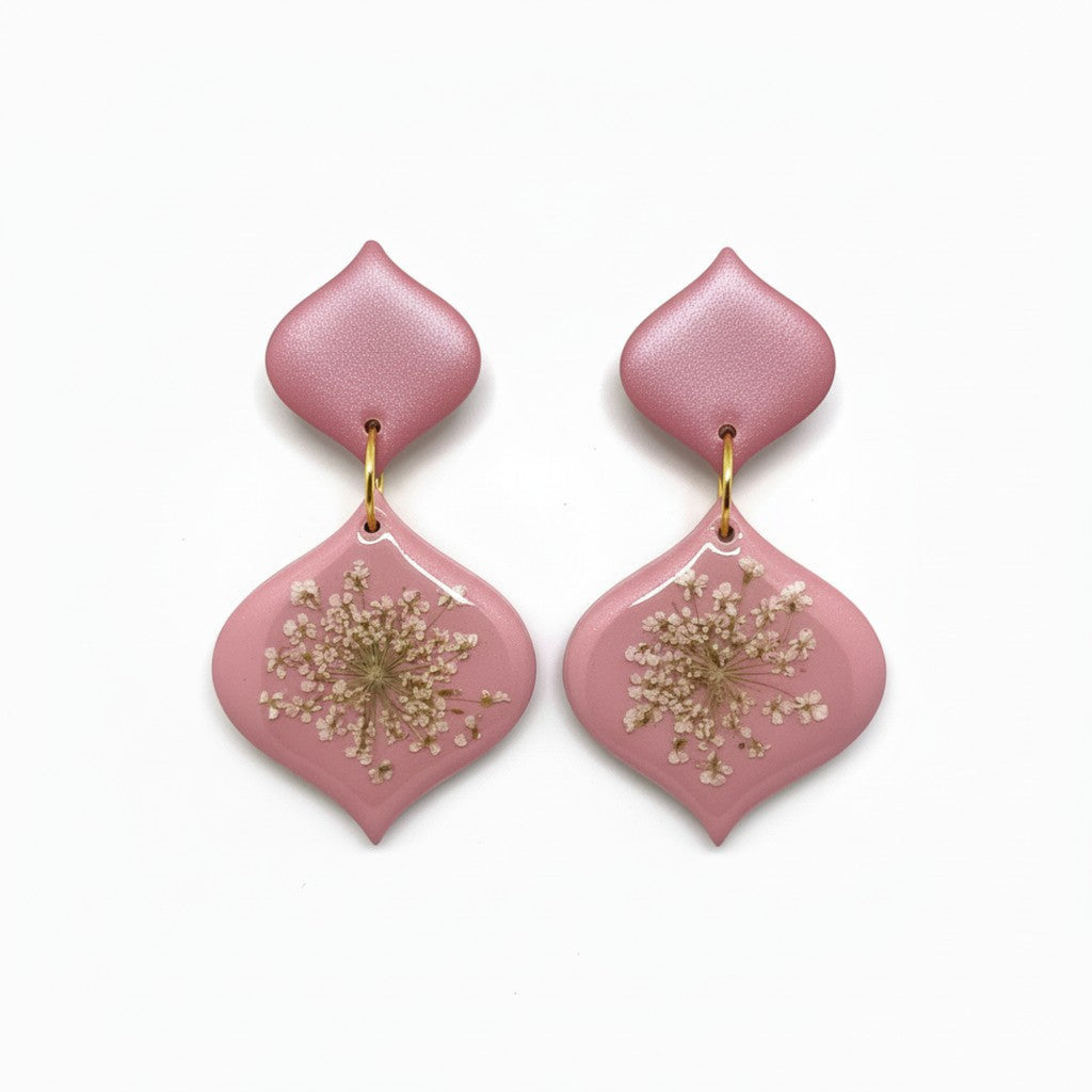 Austen - Polymer Clay Øredobber med Innkapslet tørkede blomster i Epoxy Resin