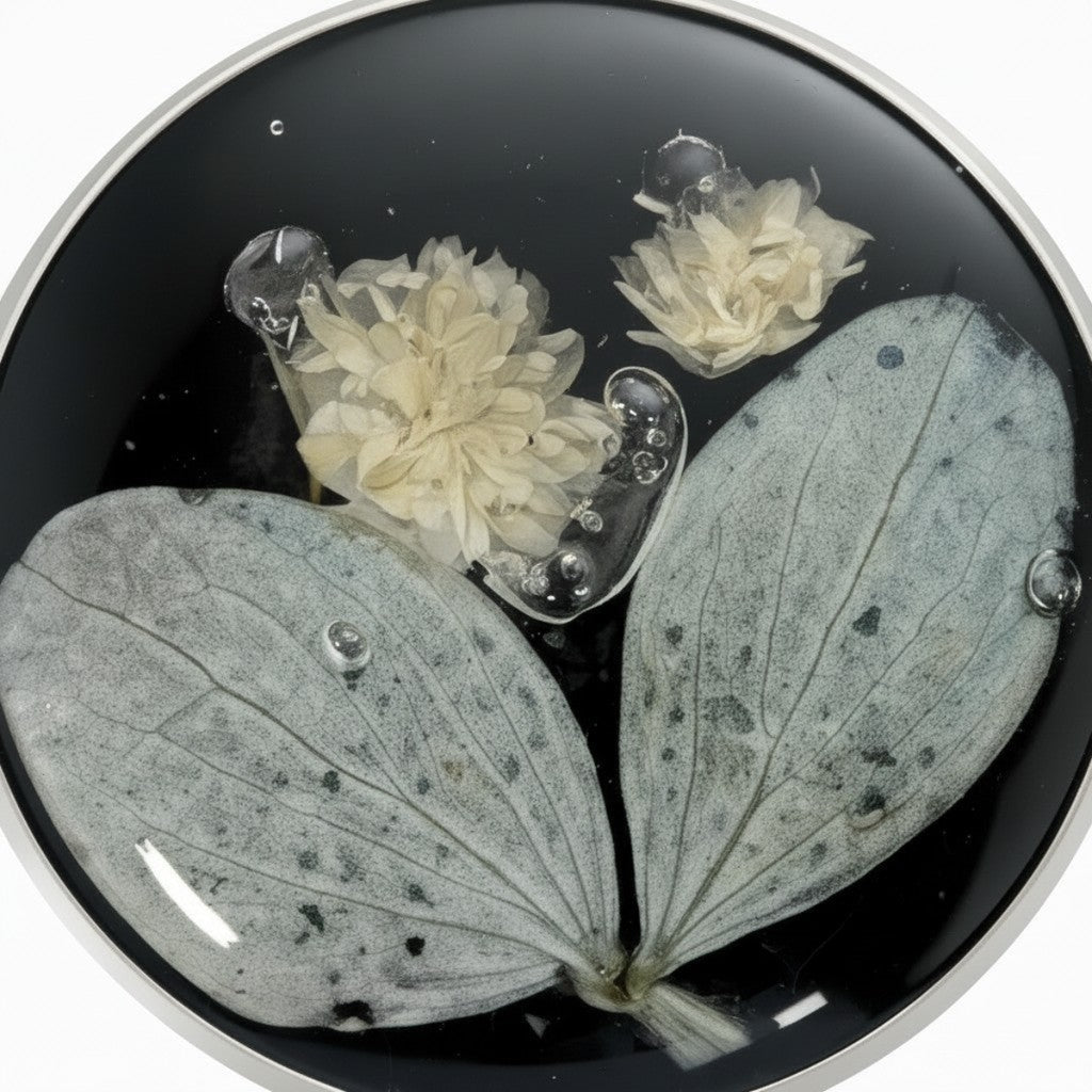 Black Mirror - Håndlagde Epoxy Smykkesett med Tørrede Blomster