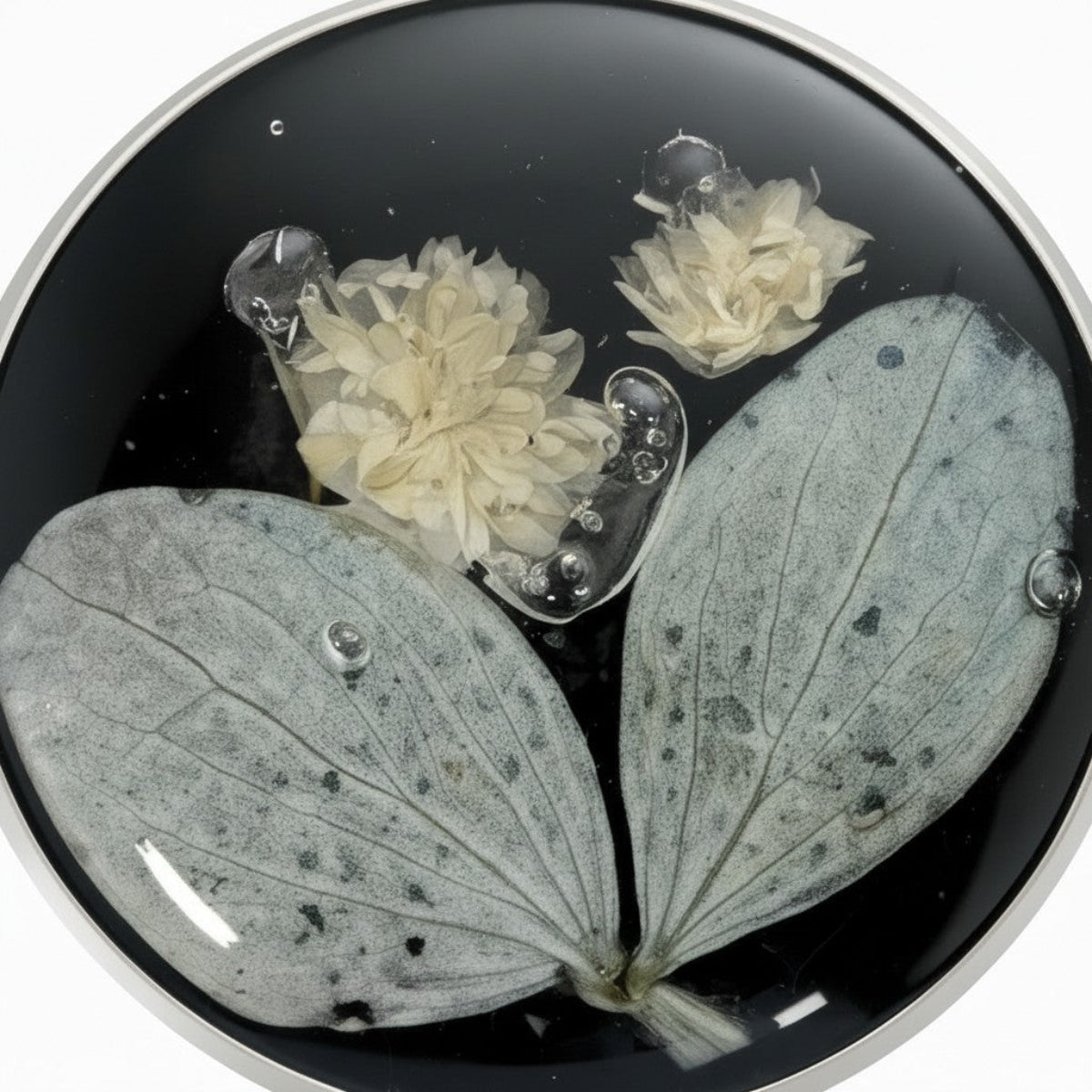 Black Mirror - Håndlagde Epoxy Smykkesett med Tørrede Blomster