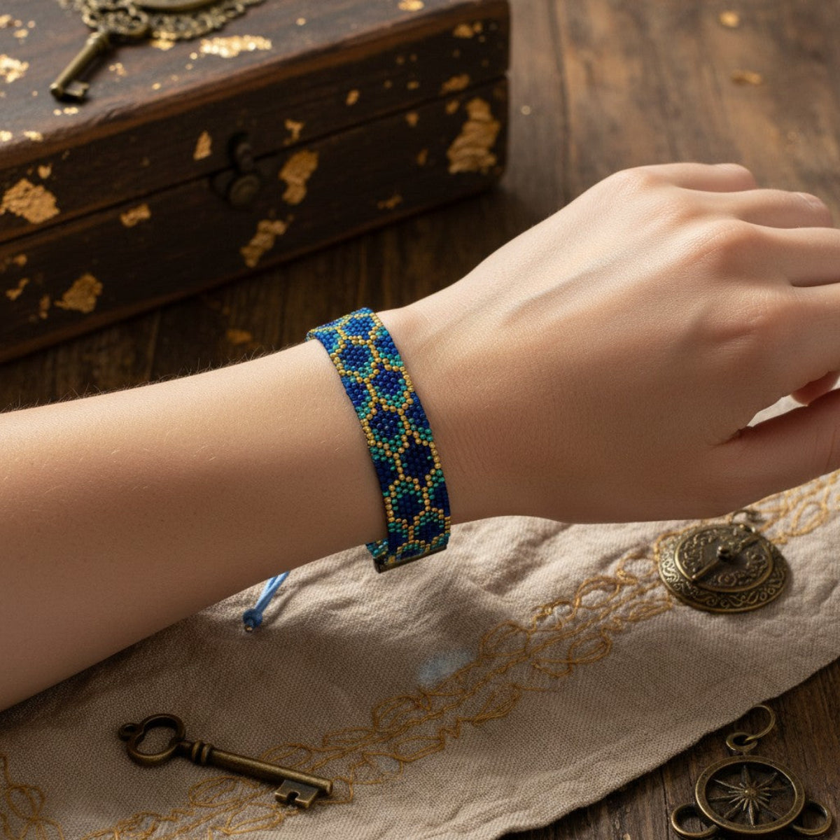 Blad in Blue - Miyuki Perle Armbånd