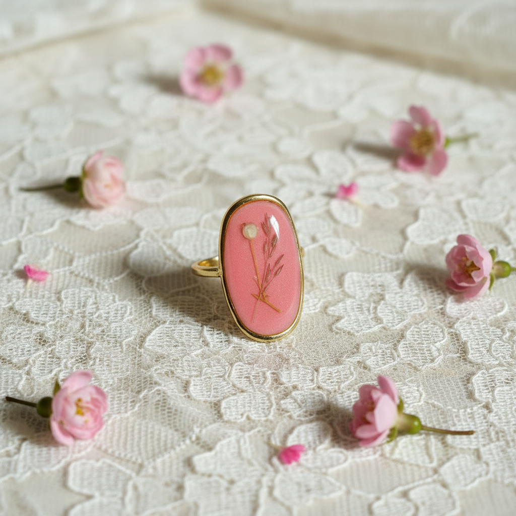 Brilliant Rosa - med knust hvit blonder og små rosa blomster