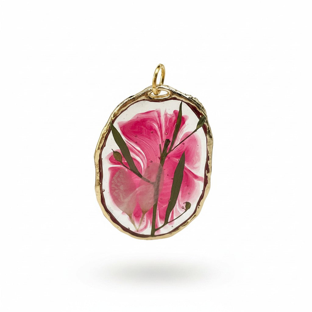Rose - Håndlagde Epoxy Smykkesett med Tørrede Blomster