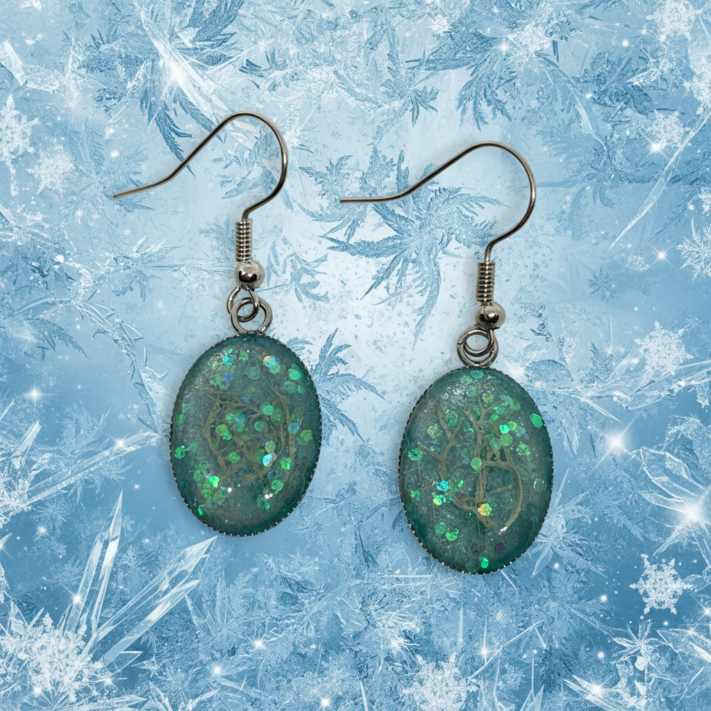 Frozen øredobber detalle con cristales de hielo