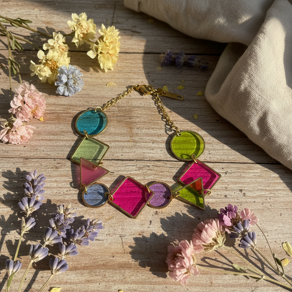 Glassmaleri bracelet on rustic spring background without box