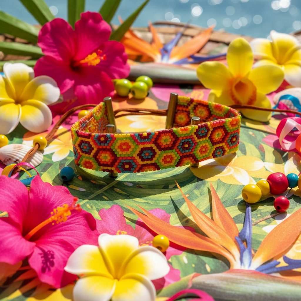 Hexa tonos vibrantes con fondo tropical