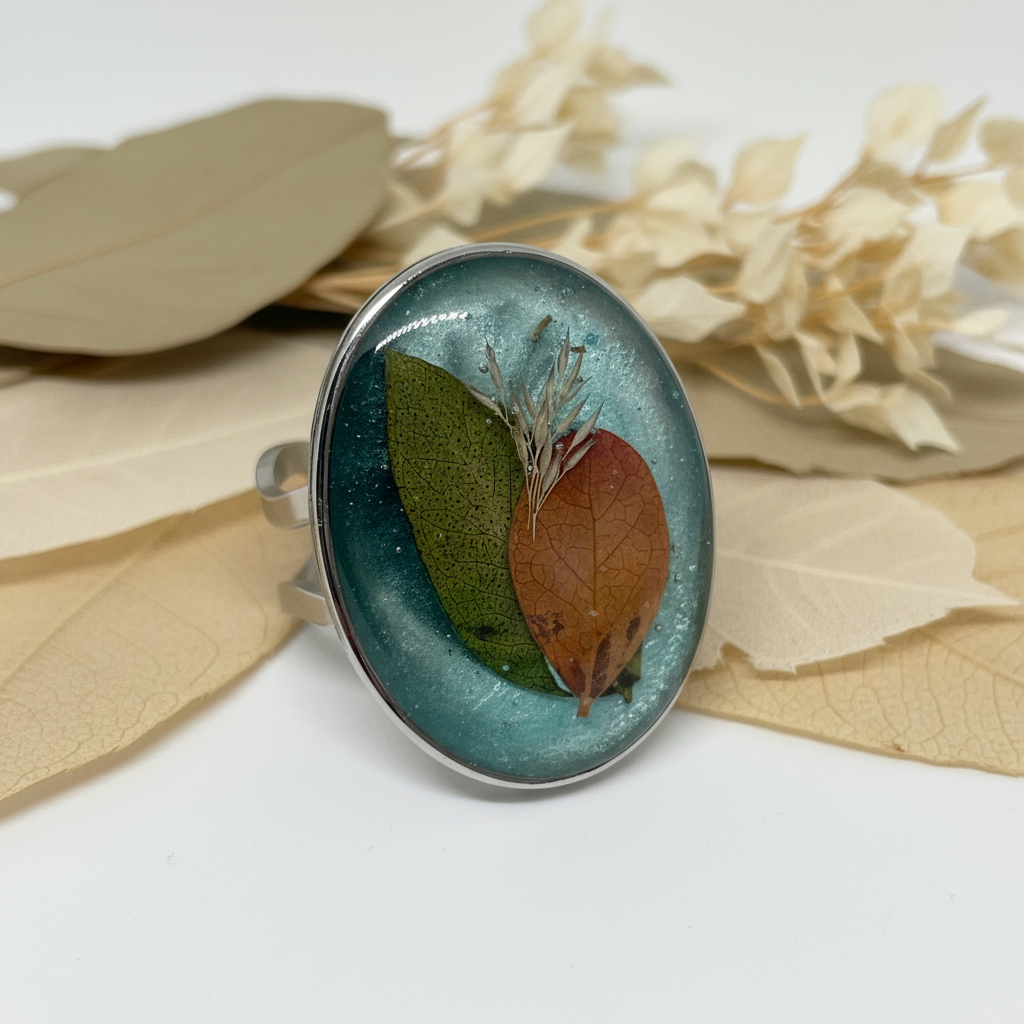 Blå Himmel - Epoksyharpiks Ring med Norske Blader