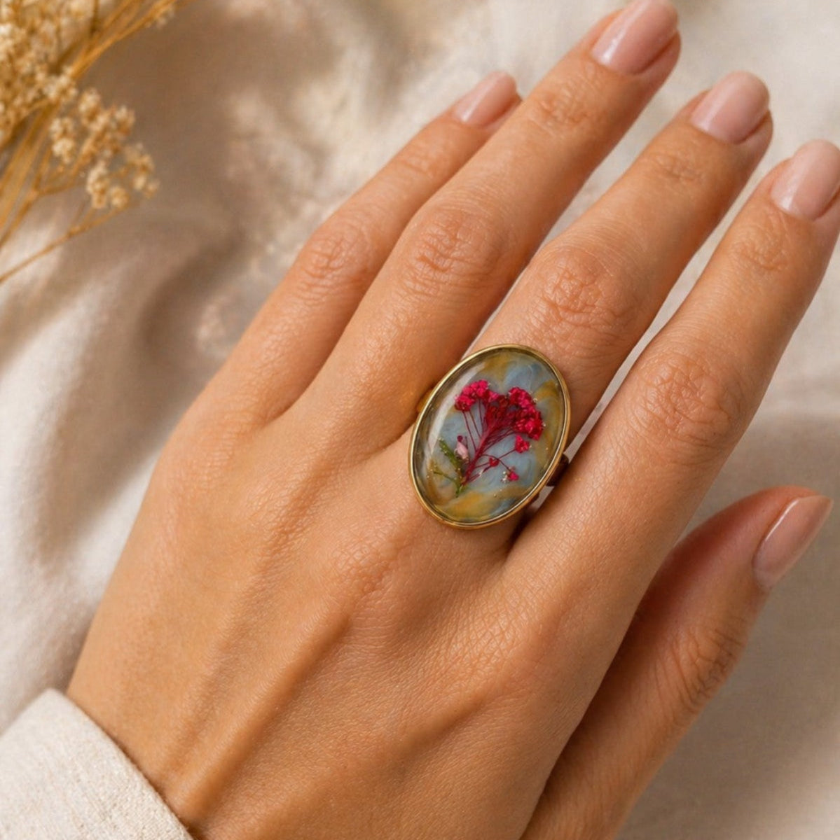 Valentine - Epoxy Ring med Tørrede Blomster