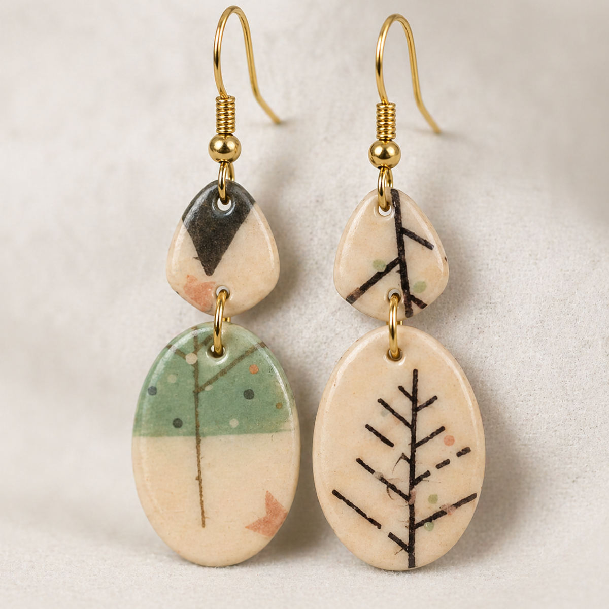 Vinter Skog - Håndlagde Polymer Clay Øredobber med Botaniske Motiver