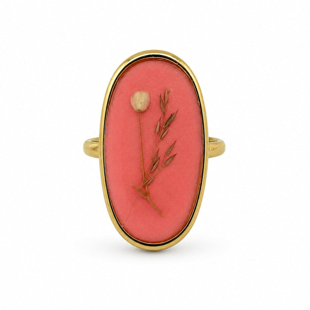 Brilliant Rosa - Epoksyharpiks Ring med Pressede Blomster