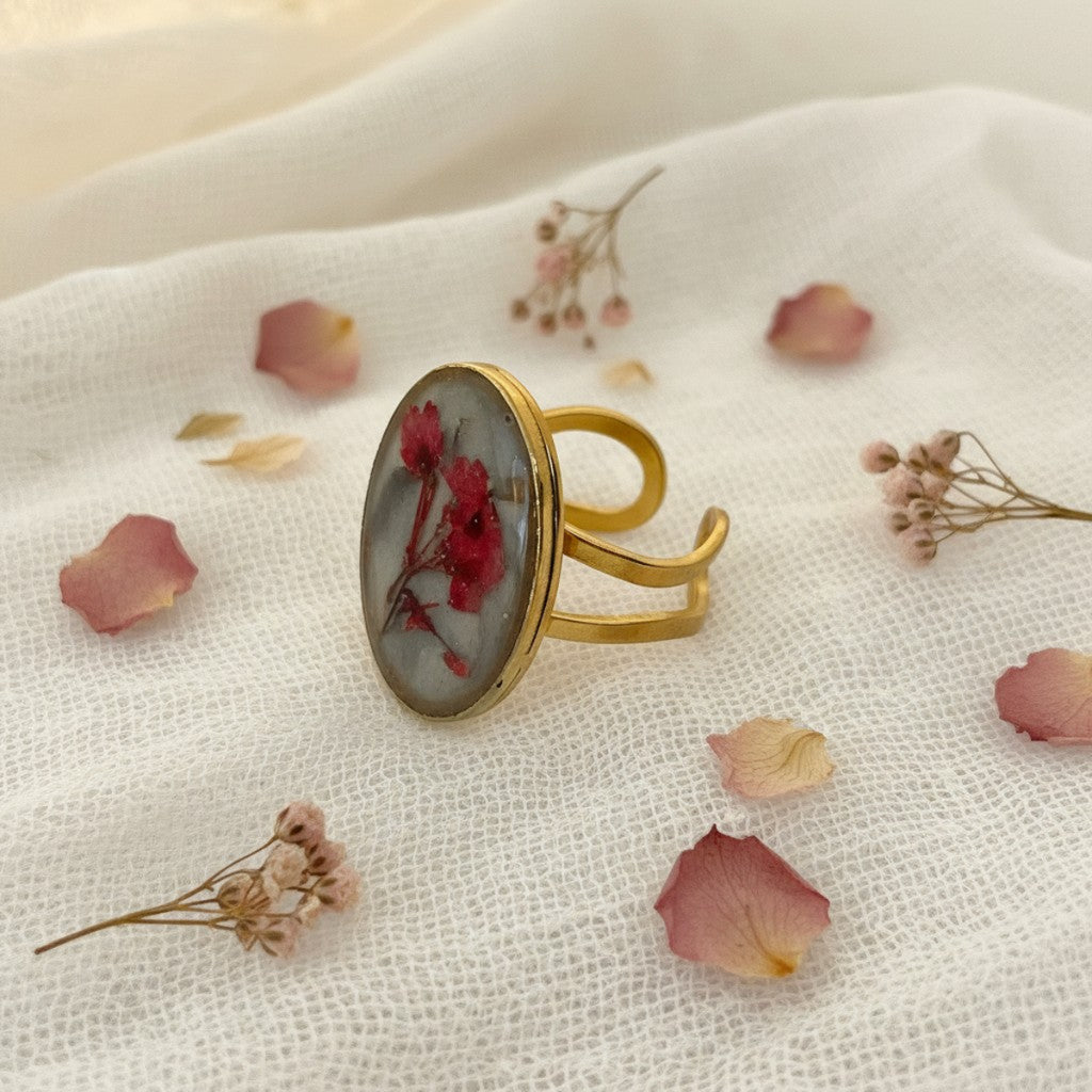 Valentine - Epoxy Ring med Tørrede Blomster