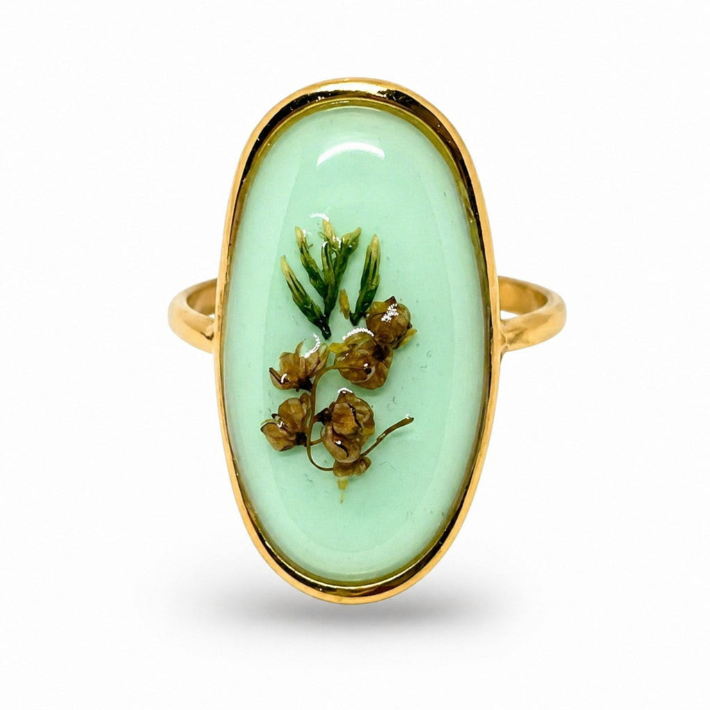 Mint - Epoksyharpiks Ring med Pressede Blomster