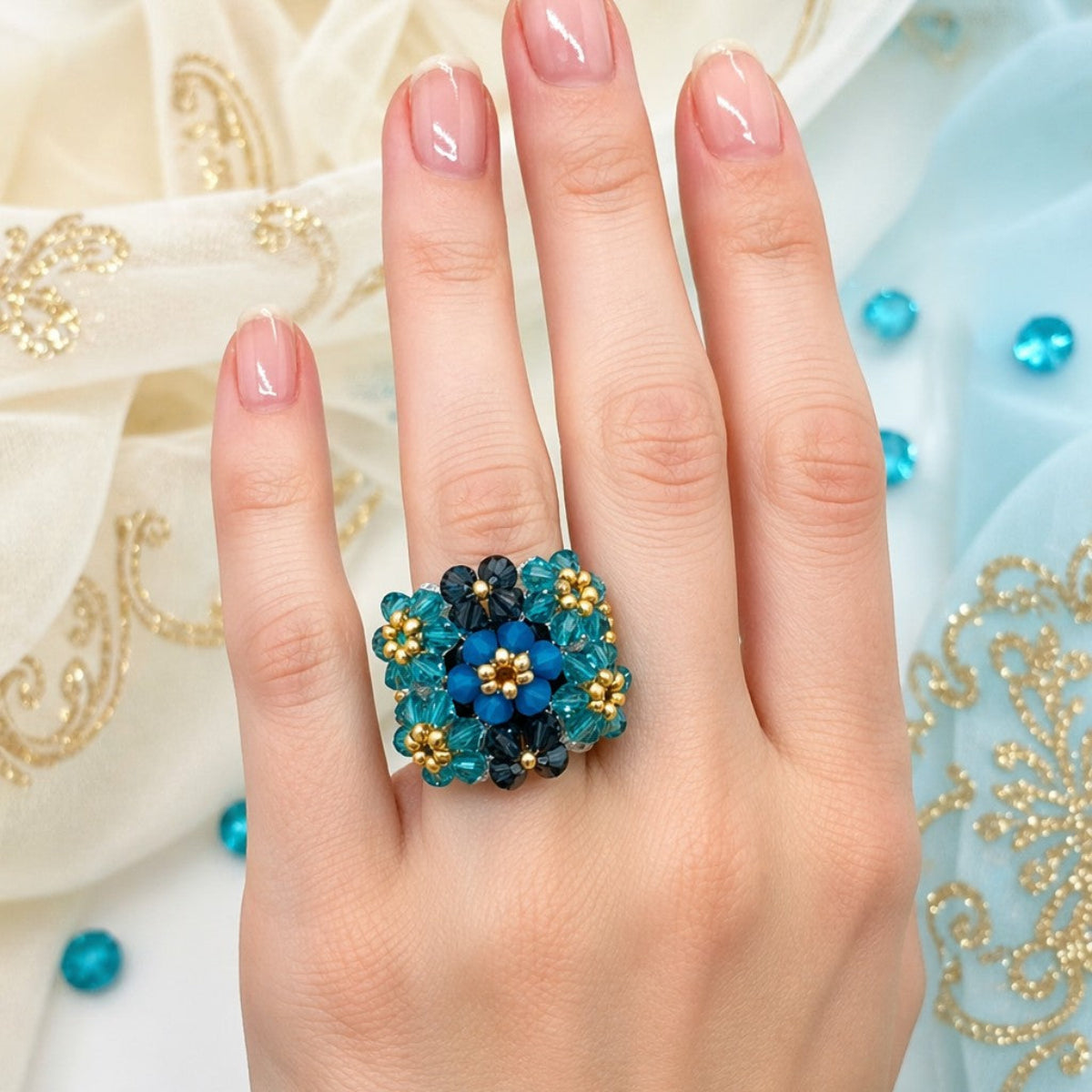 Charlotte 2 - Swarovski og Rocaille Ring