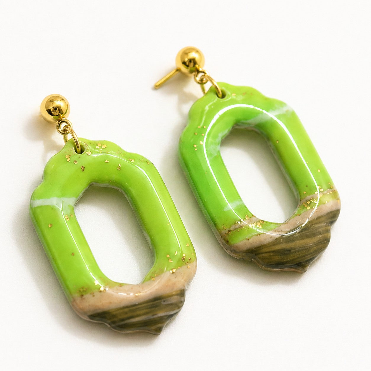 Lima - Polymer Clay Øredobber med Grønn Marmor-Effekt
