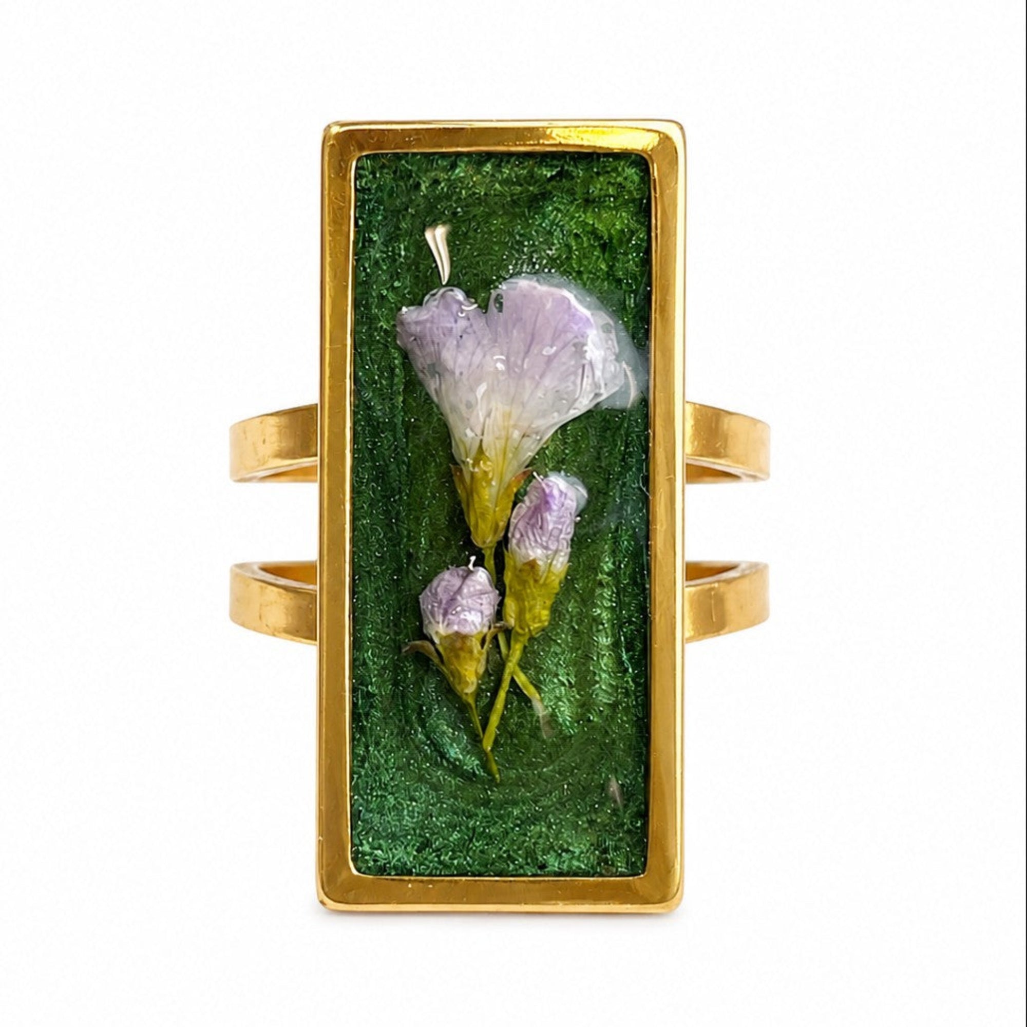 Ver Florens – Ring med ekte blomster i resin – Justerbar botanisk gullring med pressede blomster, håndlaget natursmykke