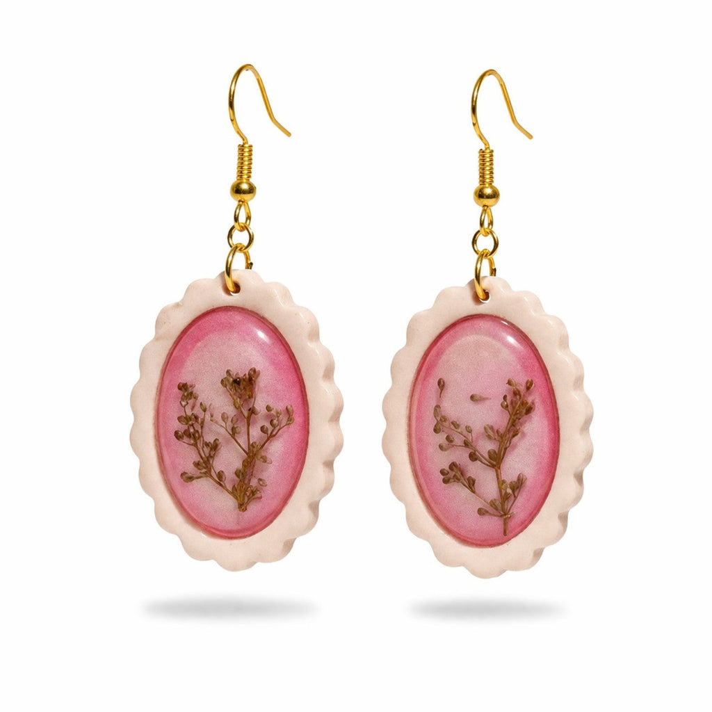 Cookie - Polymer Clay Øredobber med Innkapslet Villeblomster i Resin