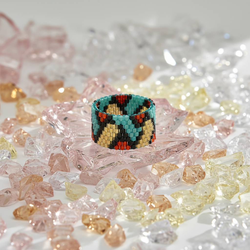 Kripton Miyuki ring con cristales rotos en tonos cálidos