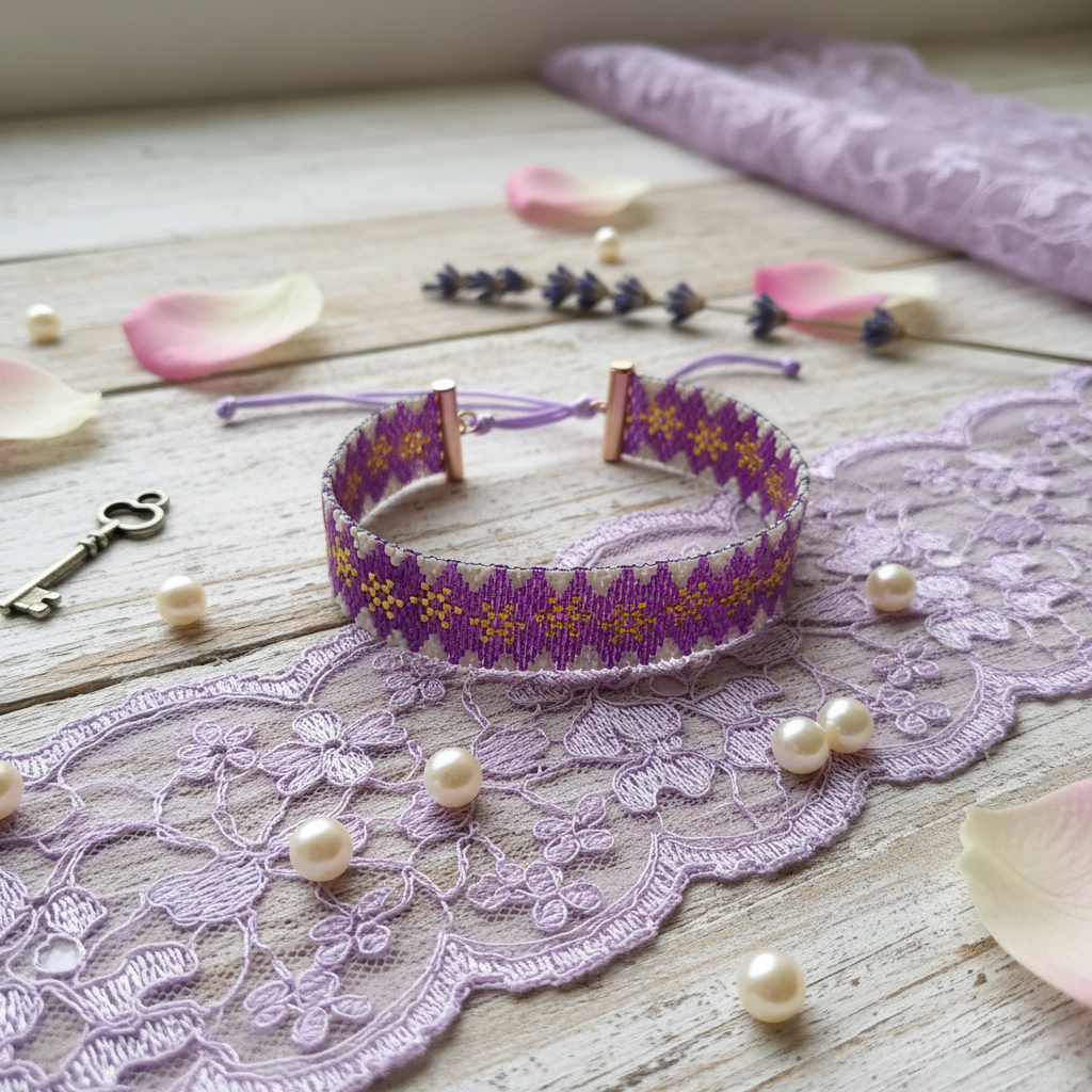 Lavander brazalete con encaje y perlas vintage