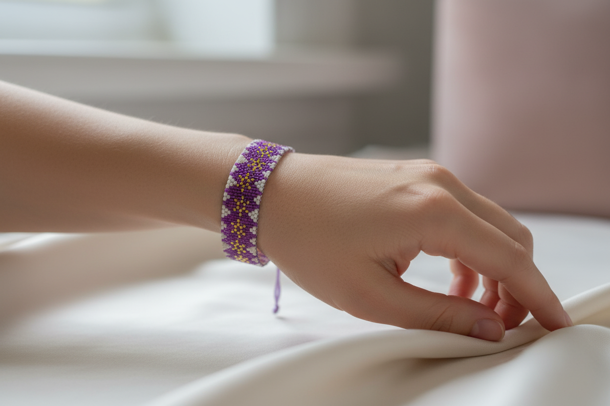 Lavander brazalete puesto en brazo - lifestyle
