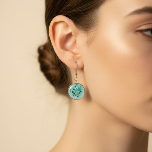 Aurora Borealis - Håndlagde Epoksyharpiks Øredobber med Turkis Glitter