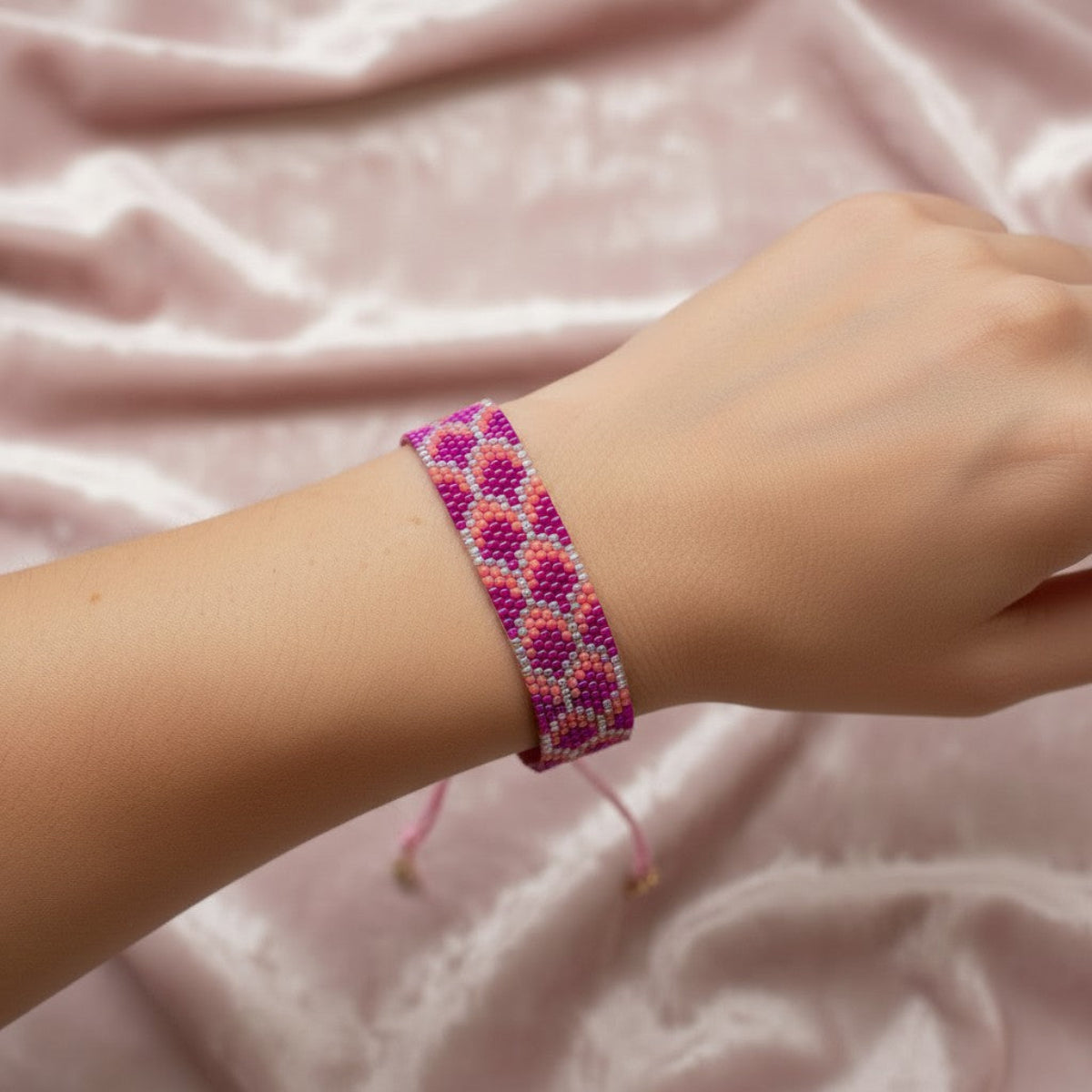Pink blad - Miyuki Perle Armbånd