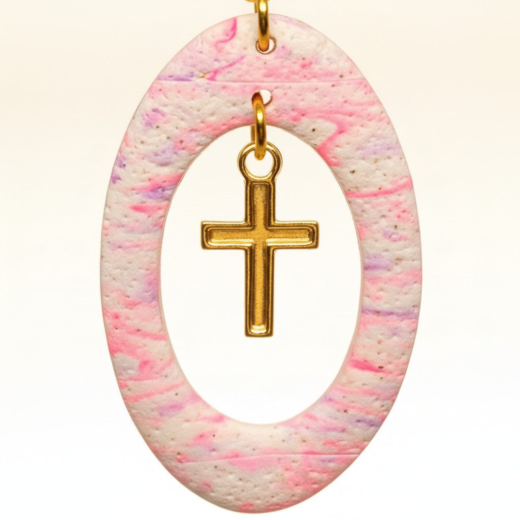 80's nr 2 - Øredobber i polymerleire, korsøreringer, pastellrosa statement-øredobber, håndlagde lette smykker, gave til henne