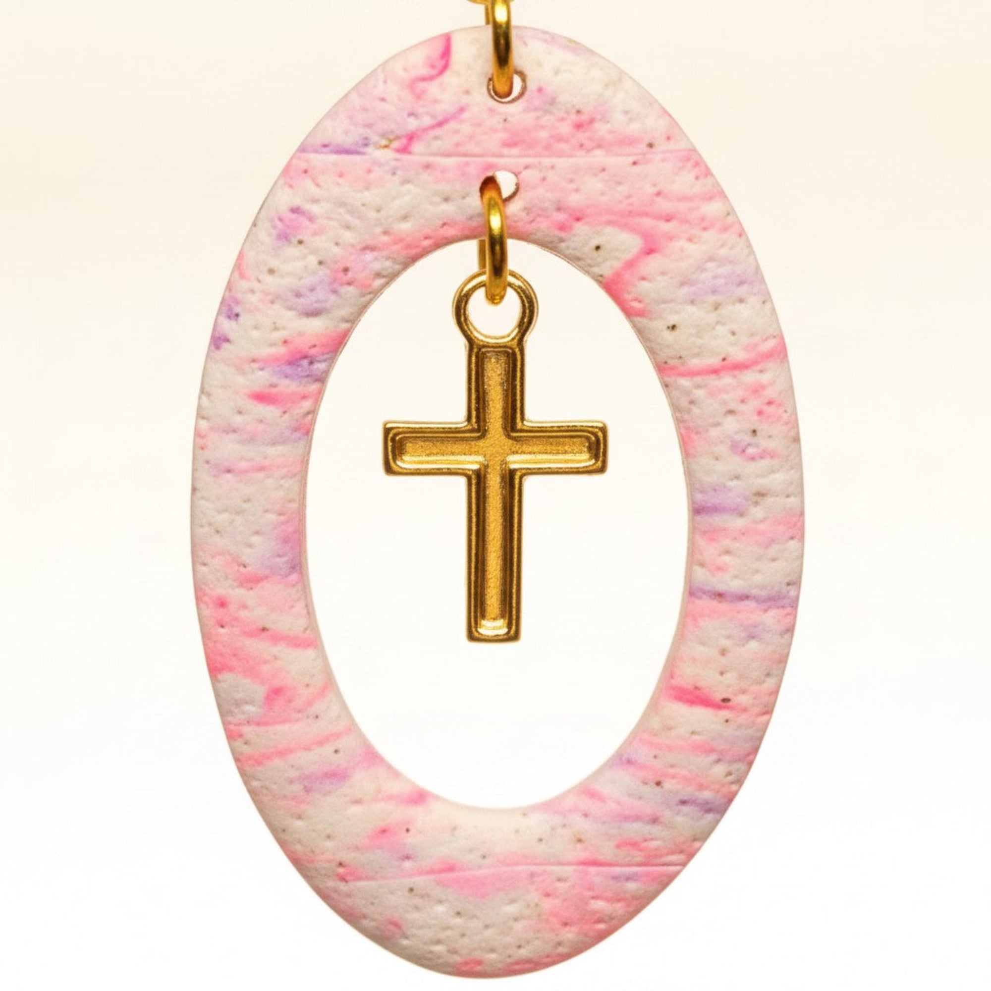 80's nr 2 - Øredobber i polymerleire, korsøreringer, pastellrosa statement-øredobber, håndlagde lette smykker, gave til henne