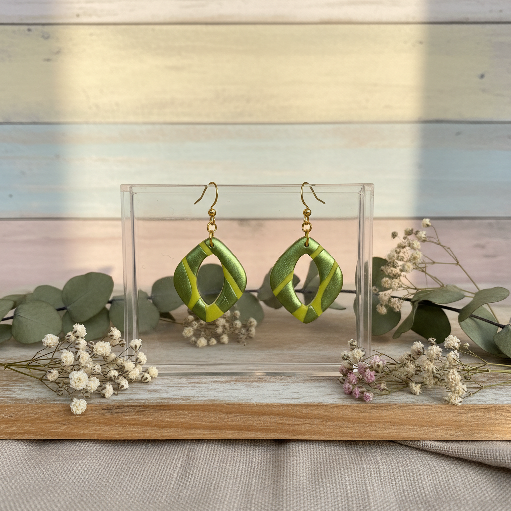 Malakitt earrings with spring rustic background