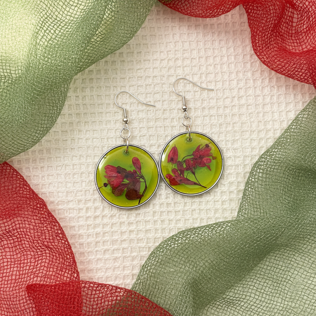 Pendientes Lime&red con rafia y gasa