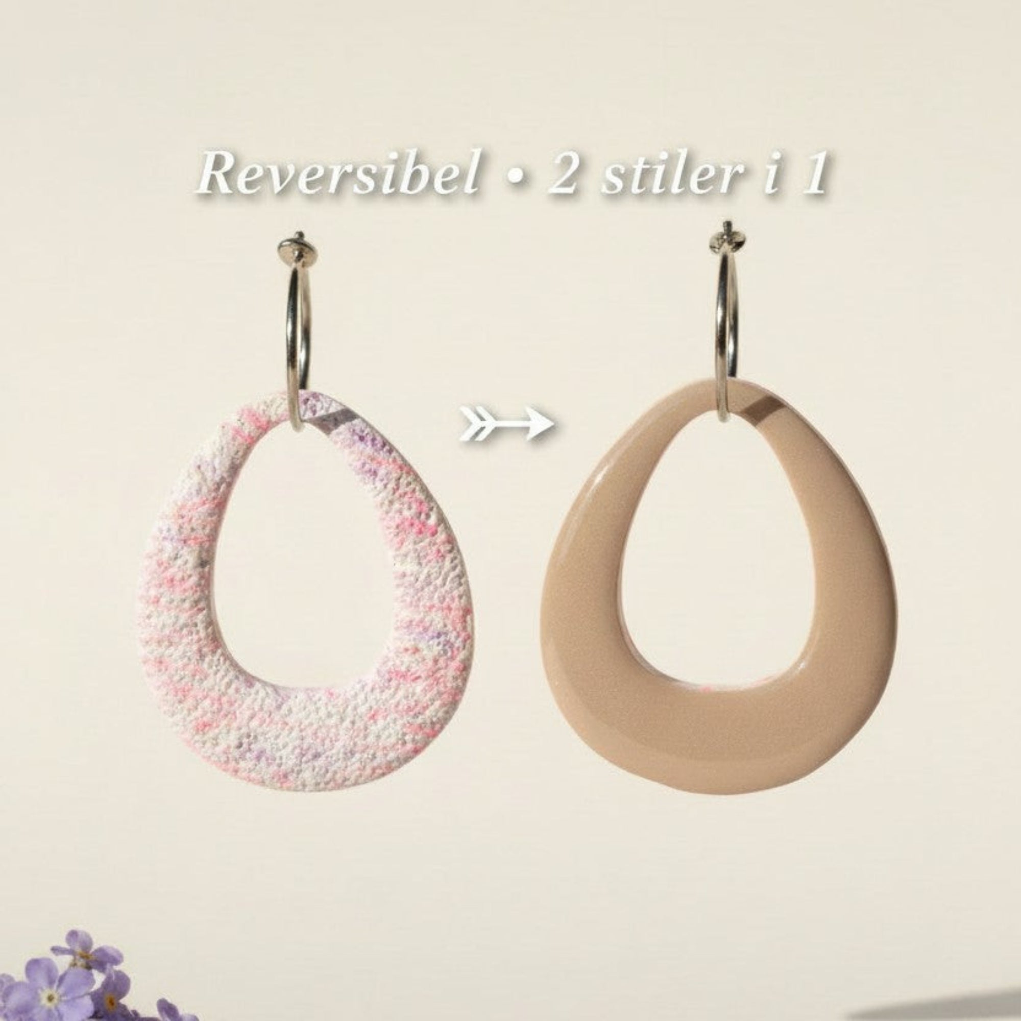 80's nr 4 - 80s Øredobber i polymerleire, vendbare dingleøredobber, pastellrosa statement-øredobber, håndlagde lette smykker, gave til henne
