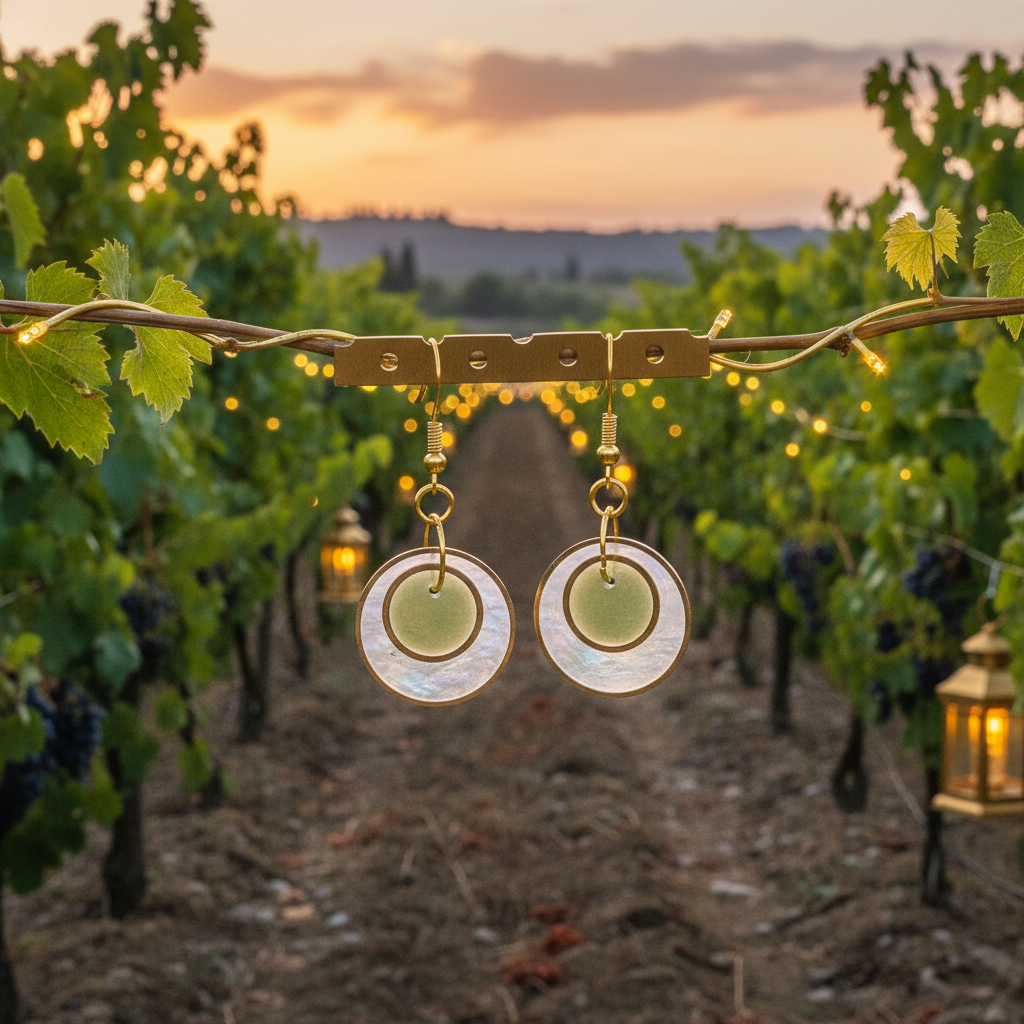 Pendientes Saturno en viñedo toscano al crepúsculo sin personas