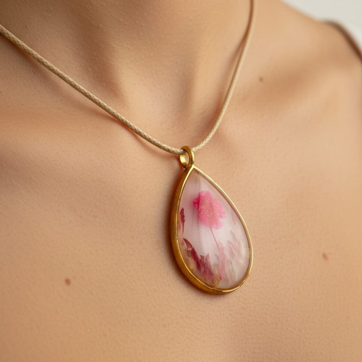 Pinky - Epoxy Resin Anheng med Naturlige Blomster