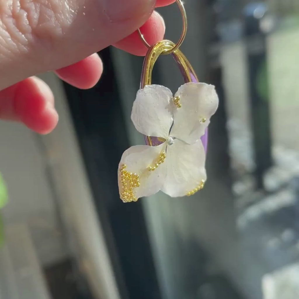 Hortensia III– øredobber med ekte blomster fra Tenerife 🤍💜