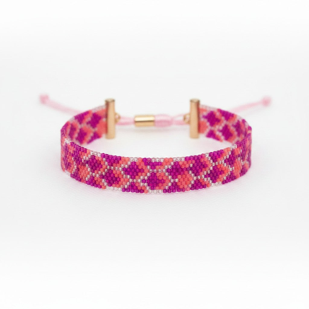 Pink blad - Miyuki Perle Armbånd