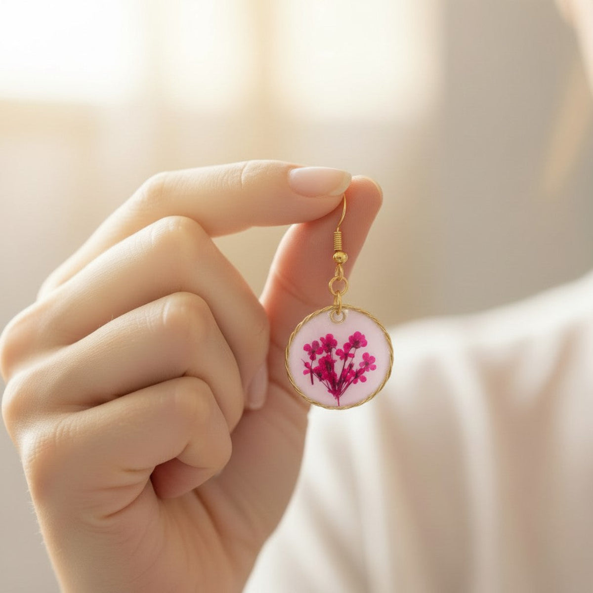 Nemesia - Håndlagde epoxy  Øredobber med pressede blomster