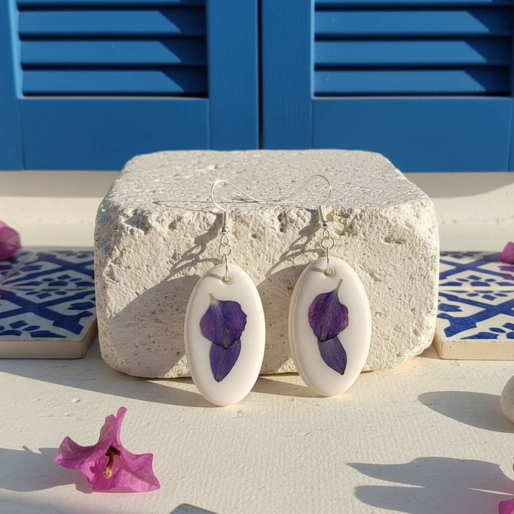 Santorini 1 - Polymer Clay Øredobber med Lilla Blader