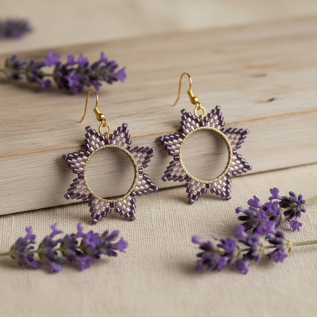 Stjerne - øredobber med lavendelblomster