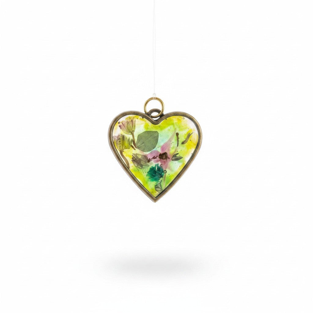 Tebe - Epoxy Resin Anheng Hjerteformet med Fargerike Blomster