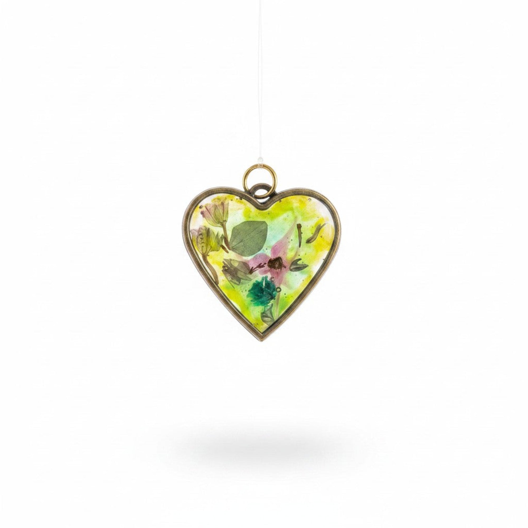 Tebe - Epoxy Resin Anheng Hjerteformet med Fargerike Blomster