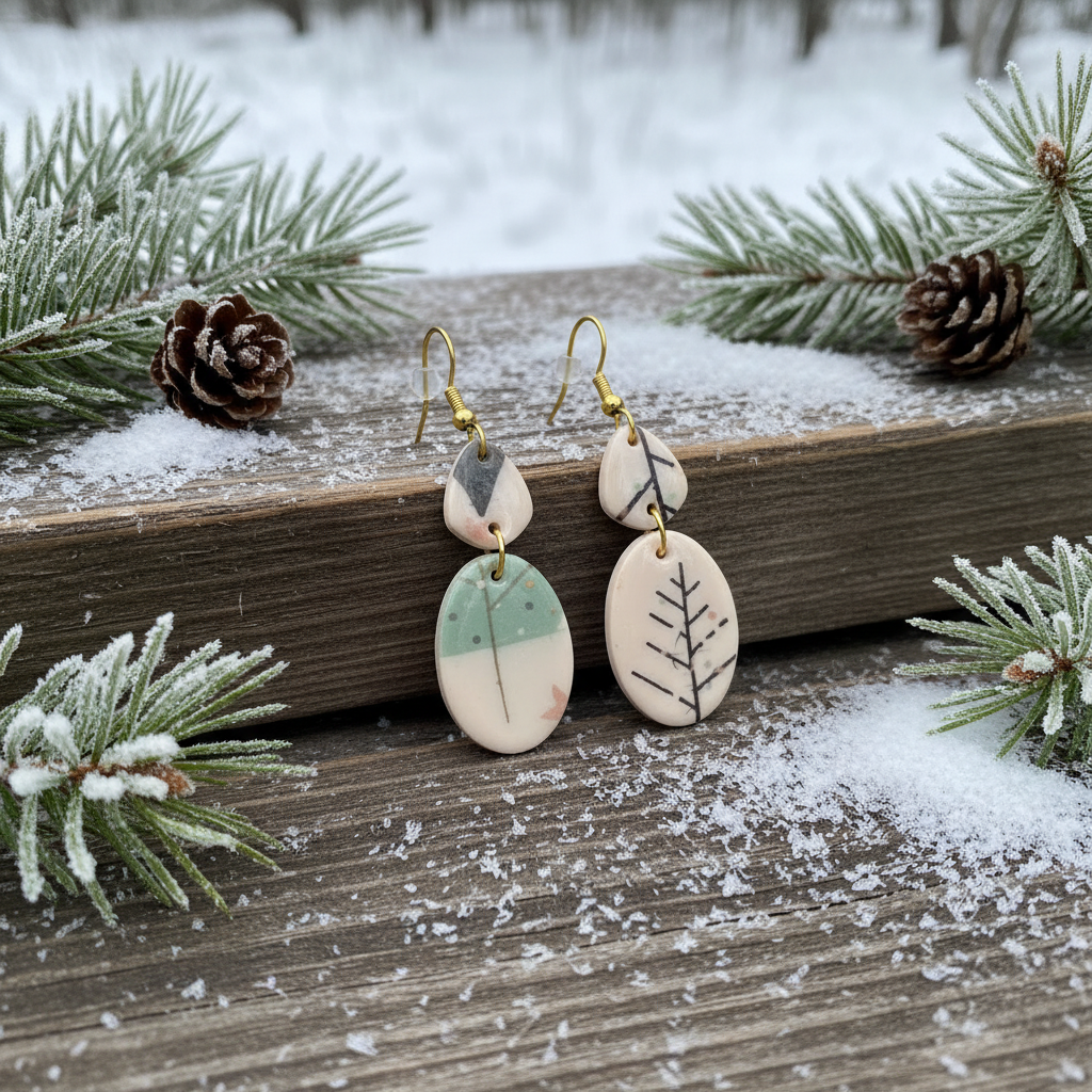 Vinter Skog - øredobber på rustikk vinterbakgrunn